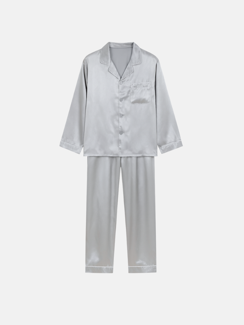 Heren Satijnlook Pyjama Set – Lichtgewicht Lange Mouw Nachtkleding voor Ultiem Comfort