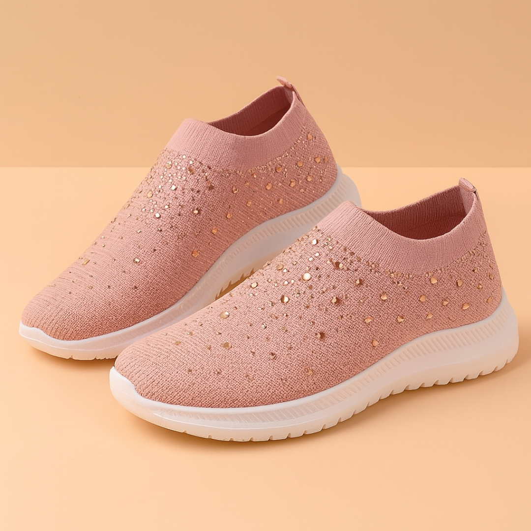 Dames Crystal Ademend Orthopedisch Slip-On Wandelschoenen – Stijlvolle en Comfortabele Schoenen voor Lange Dagen