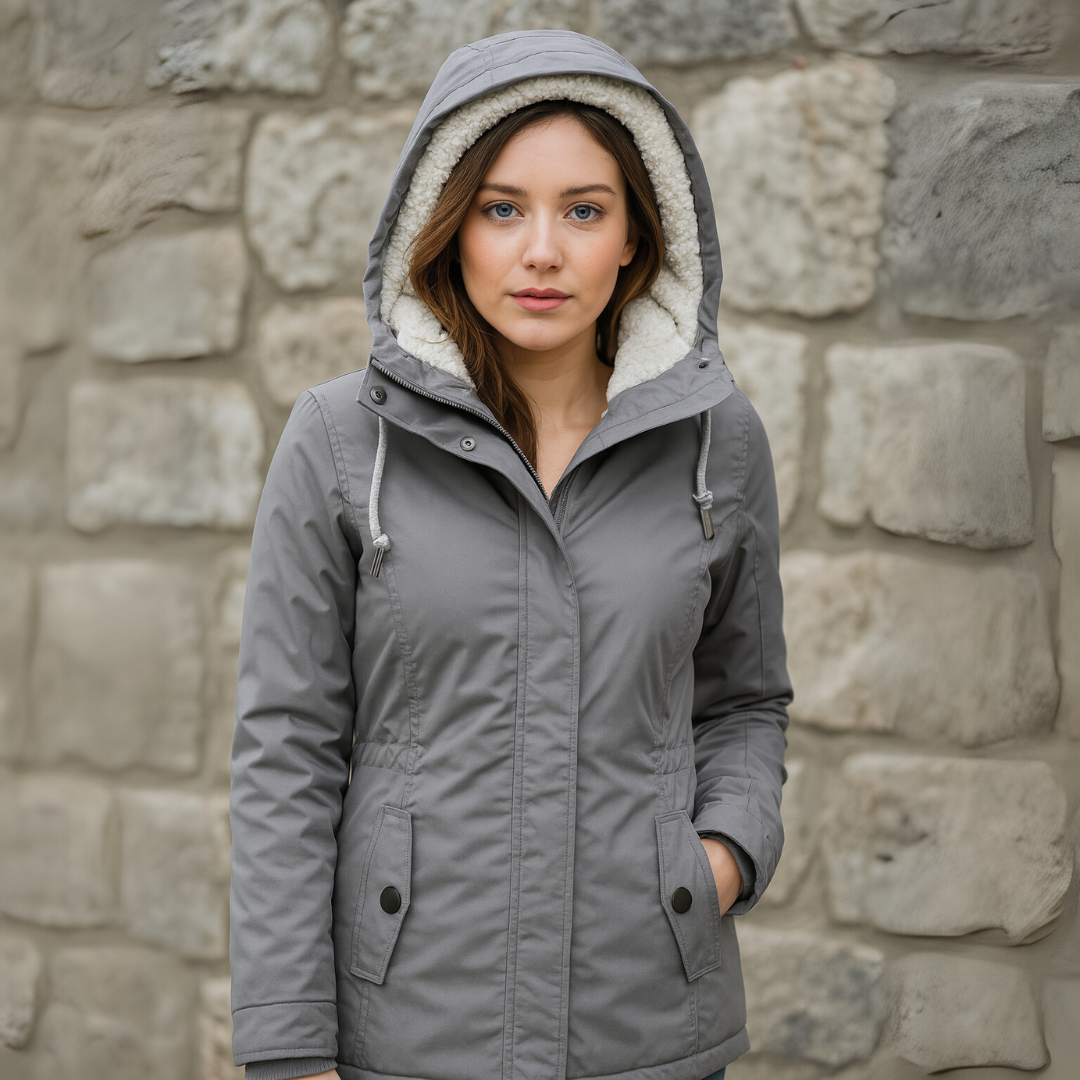 Warme Katoenen Jas met Capuchon en Zachte Fleece Voering – Stijlvolle & Comfortabele Lange Damesjas