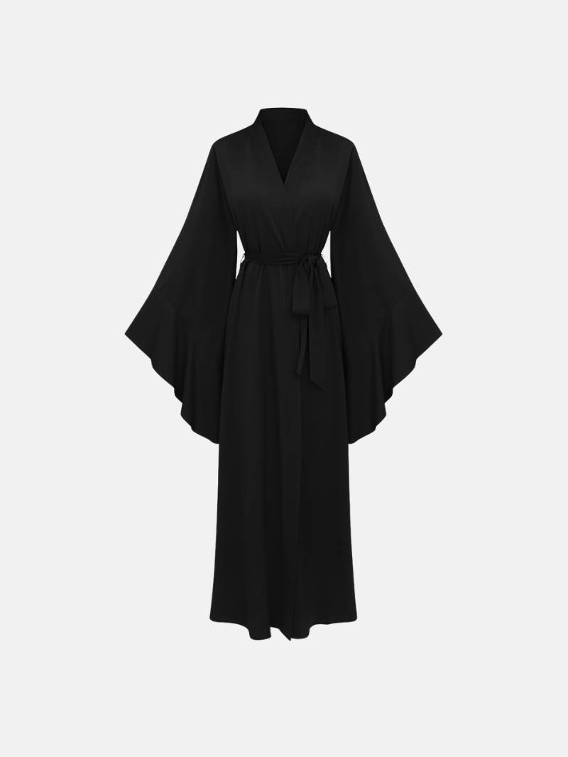 Elegante Satijnen Damesbadjas – Nachtkleding en Loungewear met Gesplitste Mouwen en Ceintuur