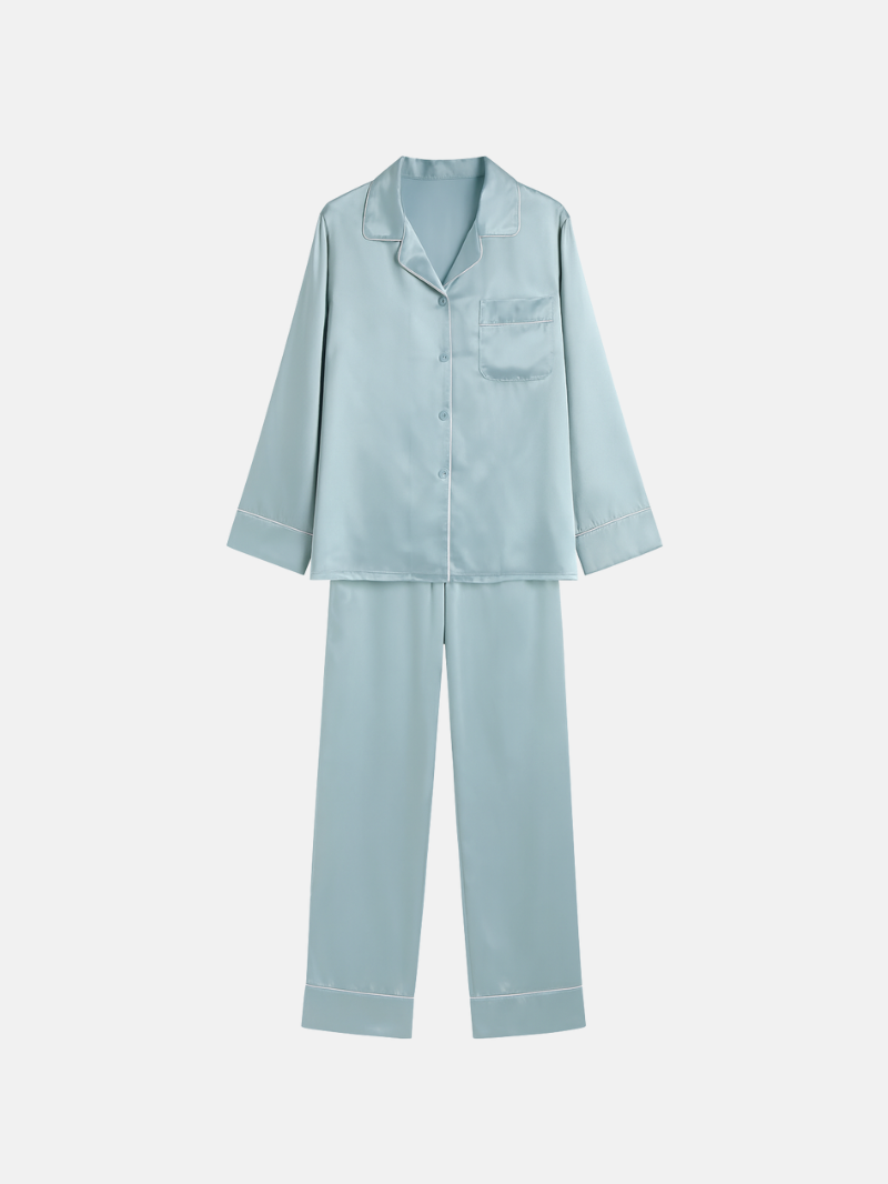 Luxe 22mm Moerbeizijde Dames Pyjama Set – Lange Mouw & Broek | Zachte, Ademend Nachtkleding