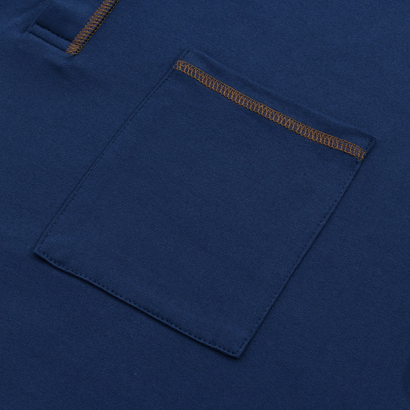 Heren T-Shirt met Henley Kraag – Katoen, Korte Mouw & Colorblock Design
