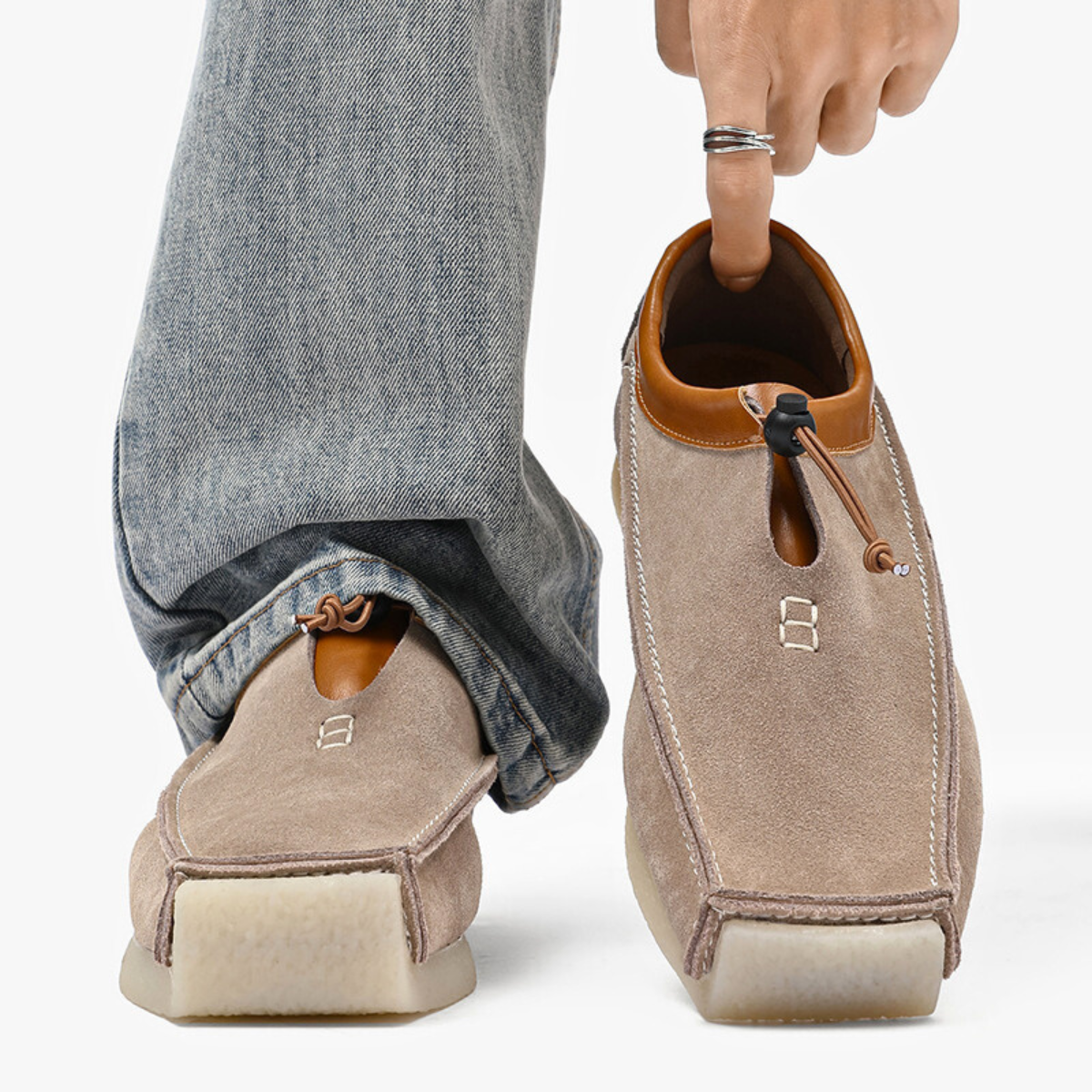 Handgemaakte Leren Loafers voor Heren – Zachte Suède Instappers met Vierkante Neus