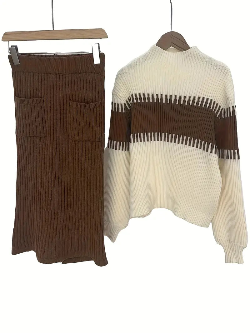 Elegante Gebreide Co-Ord Set voor Dames – Slim Fit, Zacht Panelontwerp, Alledaagse Chic