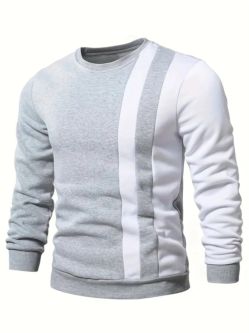 Heren Lange Mouw Sweatshirt met Contrasterende Strepen – Casual Ronde Hals Pullover