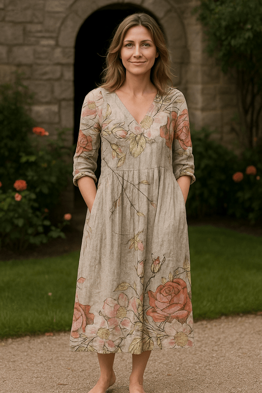 Lange Zomerjurk met Bloemen en Korte Mouwen – Ademend en Elegant voor Warme Dagen