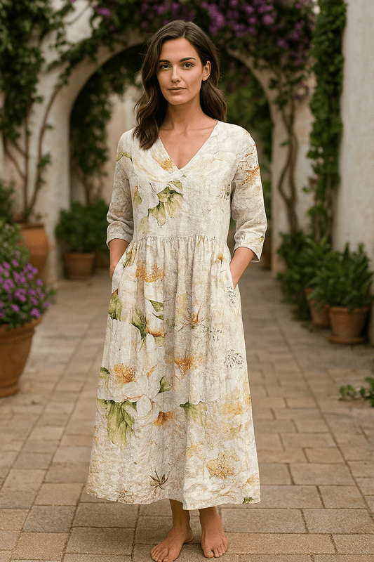 Lange Zomerjurk met Bloemen en Korte Mouwen – Ademend en Elegant voor Warme Dagen