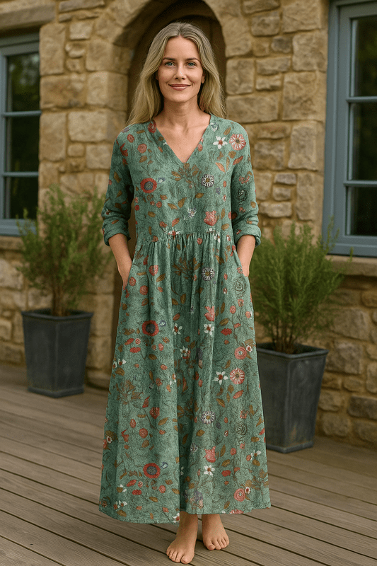 Lange Zomerjurk met Bloemen en Korte Mouwen – Ademend en Elegant voor Warme Dagen