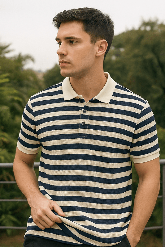 Ademend Gestreept Polo T-shirt voor Heren – Lichtgewicht, Kreukvrij & Luxe Afwerking