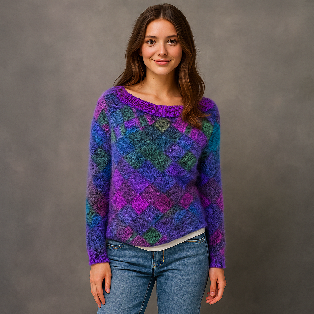 Jessy Losse Trui met Ruitpatroon – Comfortabele Damestrui met Stijlvol Design