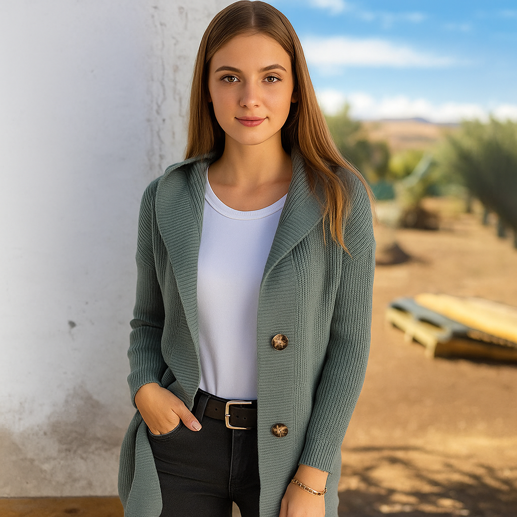 Comfortabele & elegante gebreide mantel met capuchon – Warm & stijlvol voor dames