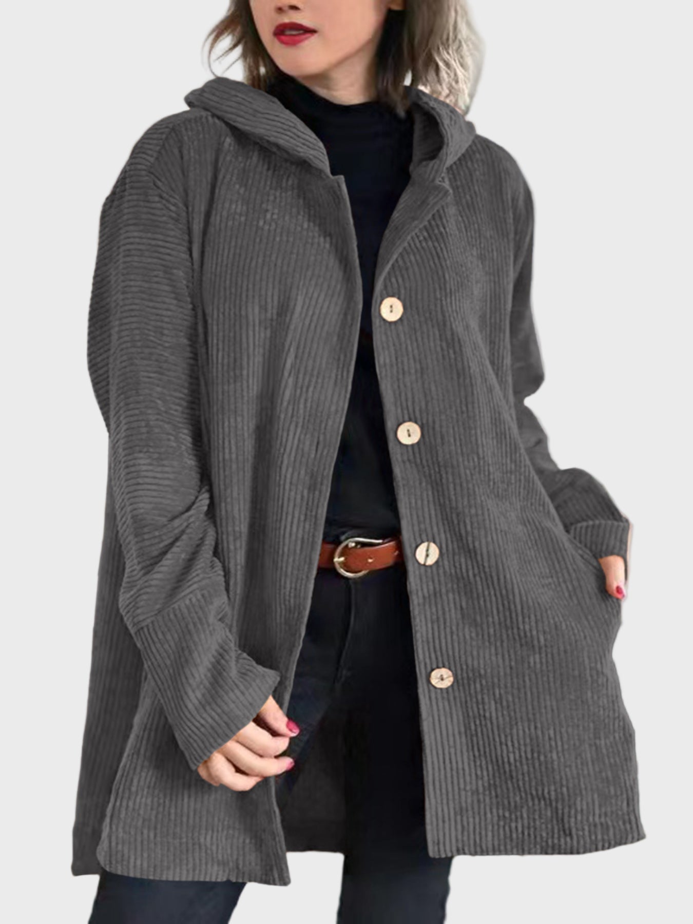 Dames Corduroy Jas met Capuchon – Stijlvolle en Comfortabele Tussenjas
