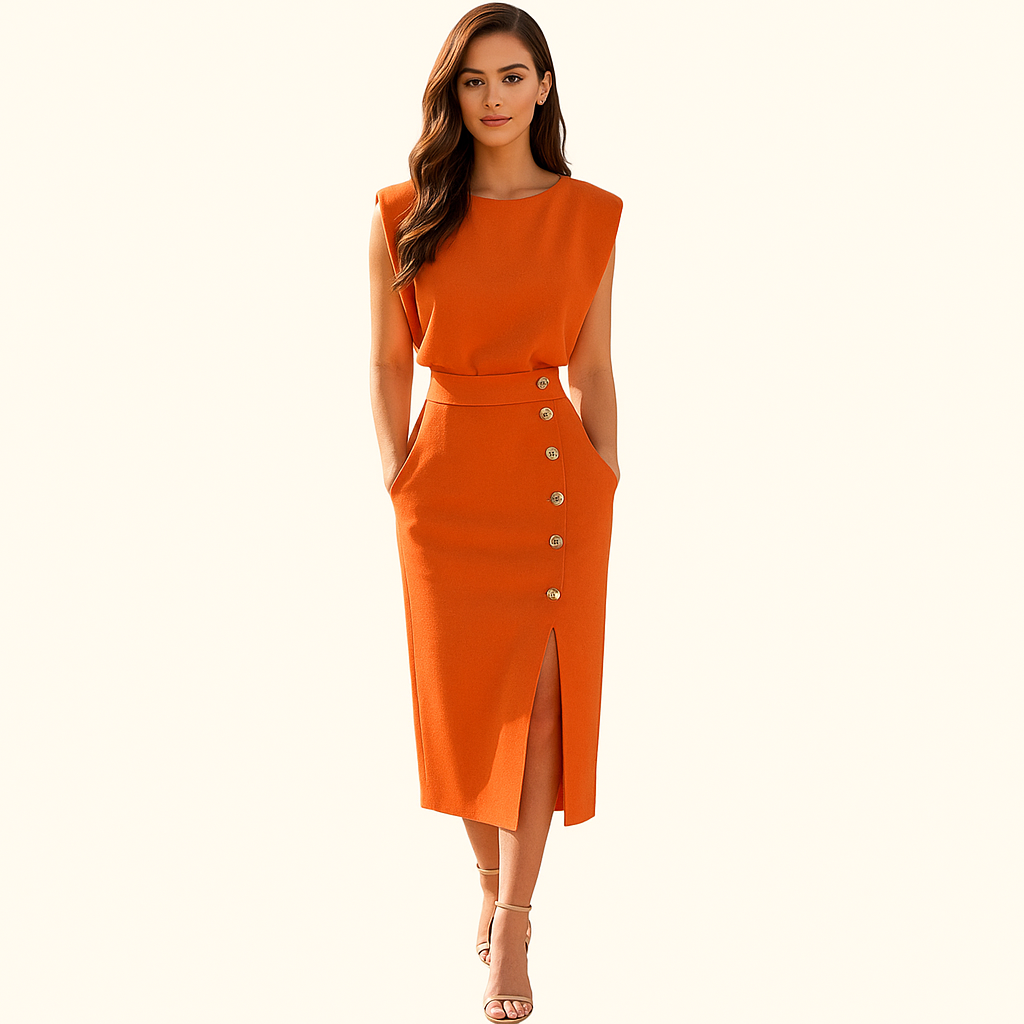 Midi Jurk met Ronde Hals & Knoopslit – Elegant, Comfortabel & Tijdloos