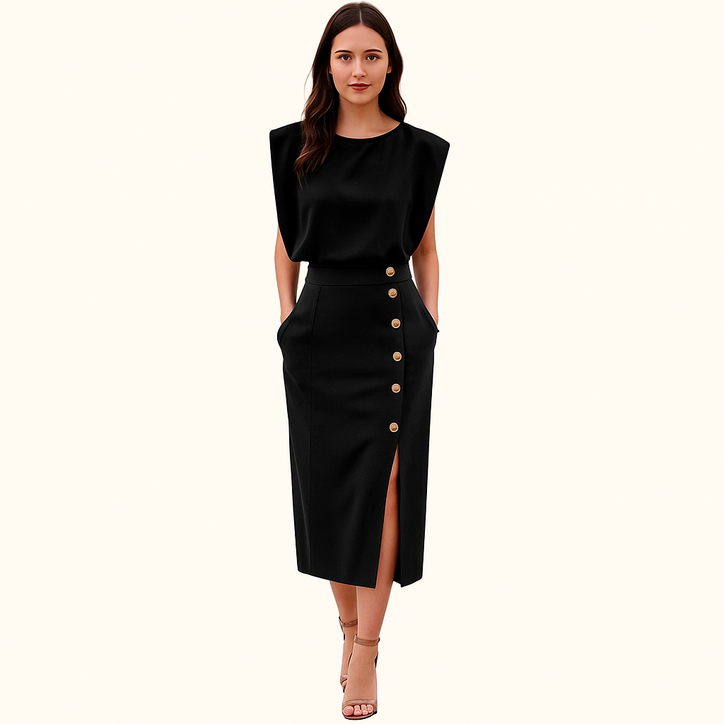 Midi Jurk met Ronde Hals & Knoopslit – Elegant, Comfortabel & Tijdloos