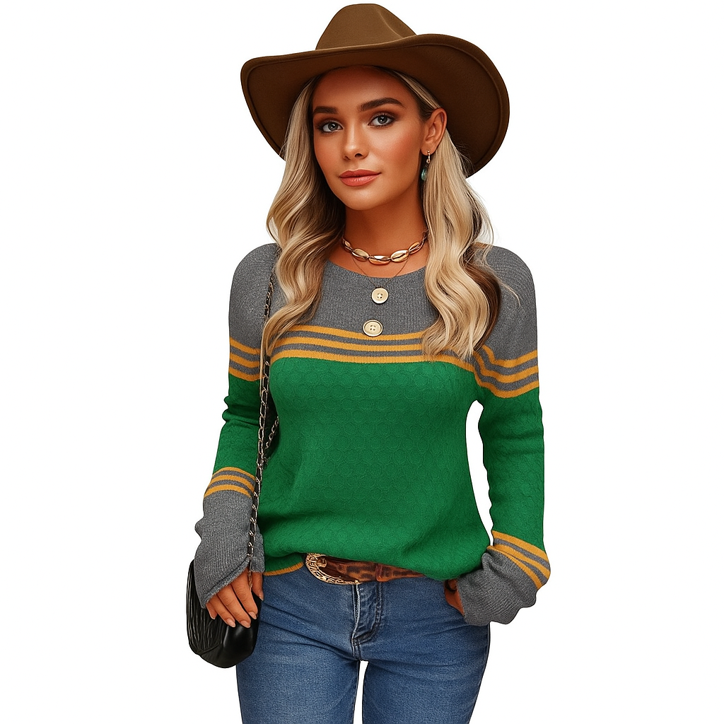 Dames Trui met Kleurblokken – Comfortabel, Stijlvol & Perfect voor Herfst en Winter