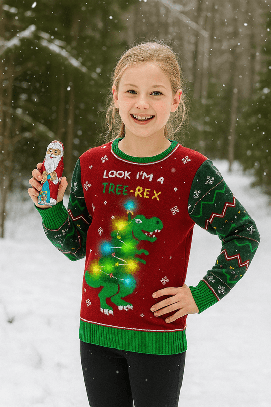Unisex Foute Kersttrui met LED-Verlichting - Tree-Rex Design voor Dames en Heren, Lange Mouwen, Machinewasbaar 5
