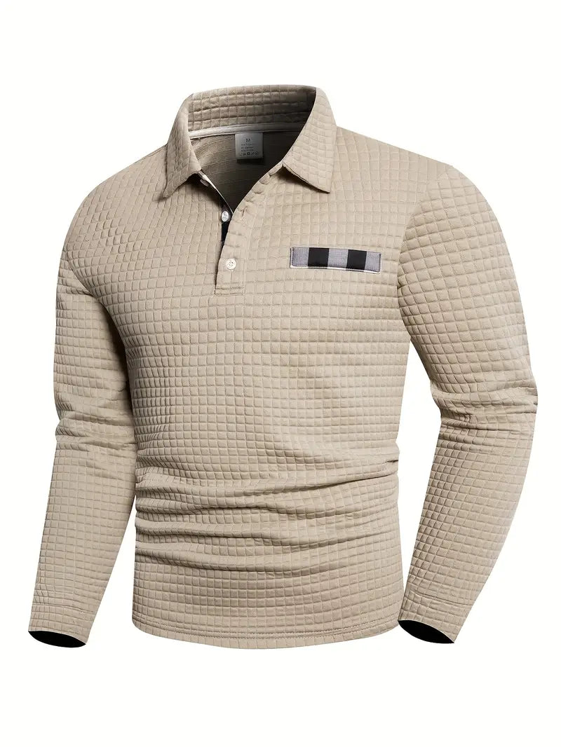 Heren Casual Lange Mouw Gebreide Polo Shirt – Stijlvolle Knopen Smart Casual Top