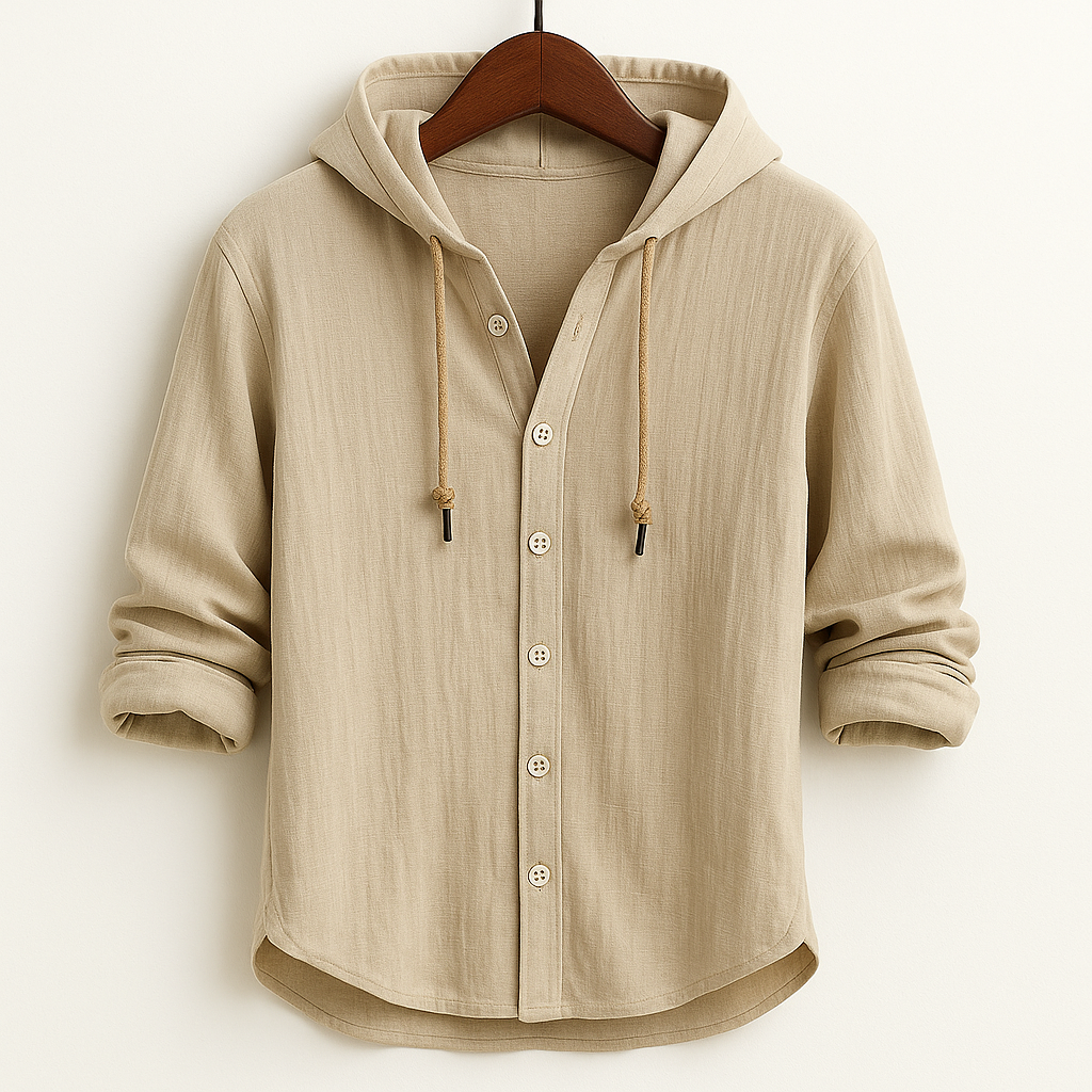 Heren Hoodie Shirt – Lichtgewicht Katoen-Linnen, Ademend & Stijlvol