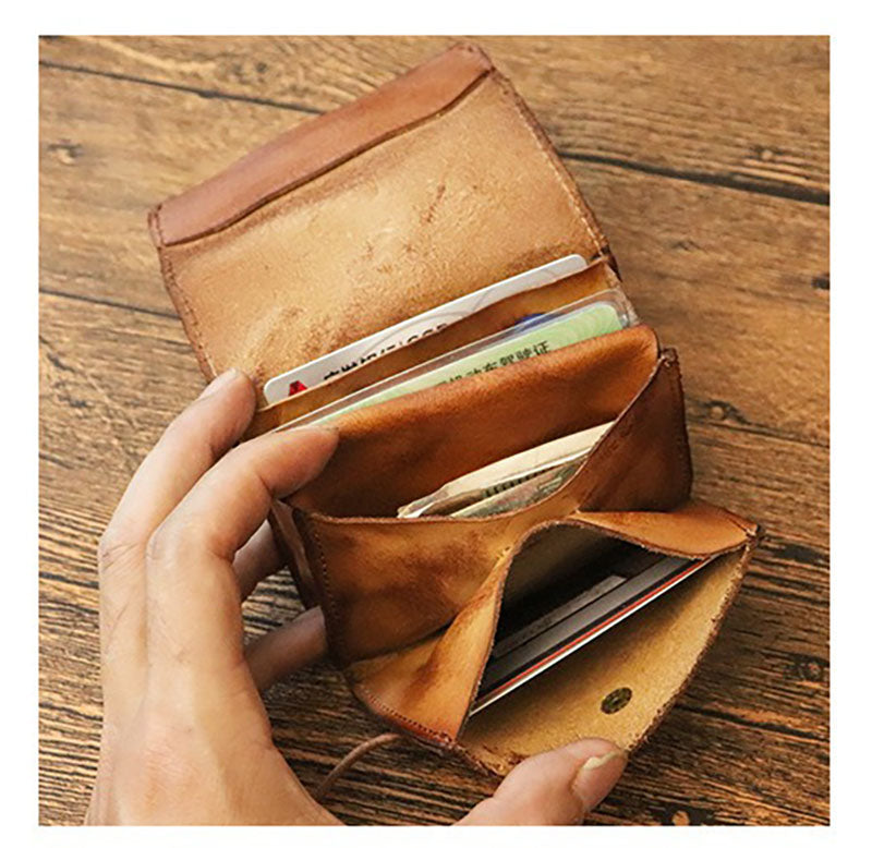 Vintage Leren Bifold Portemonnee – Compacte Munt- en Kaartenhouder voor Dagelijks Gebruik