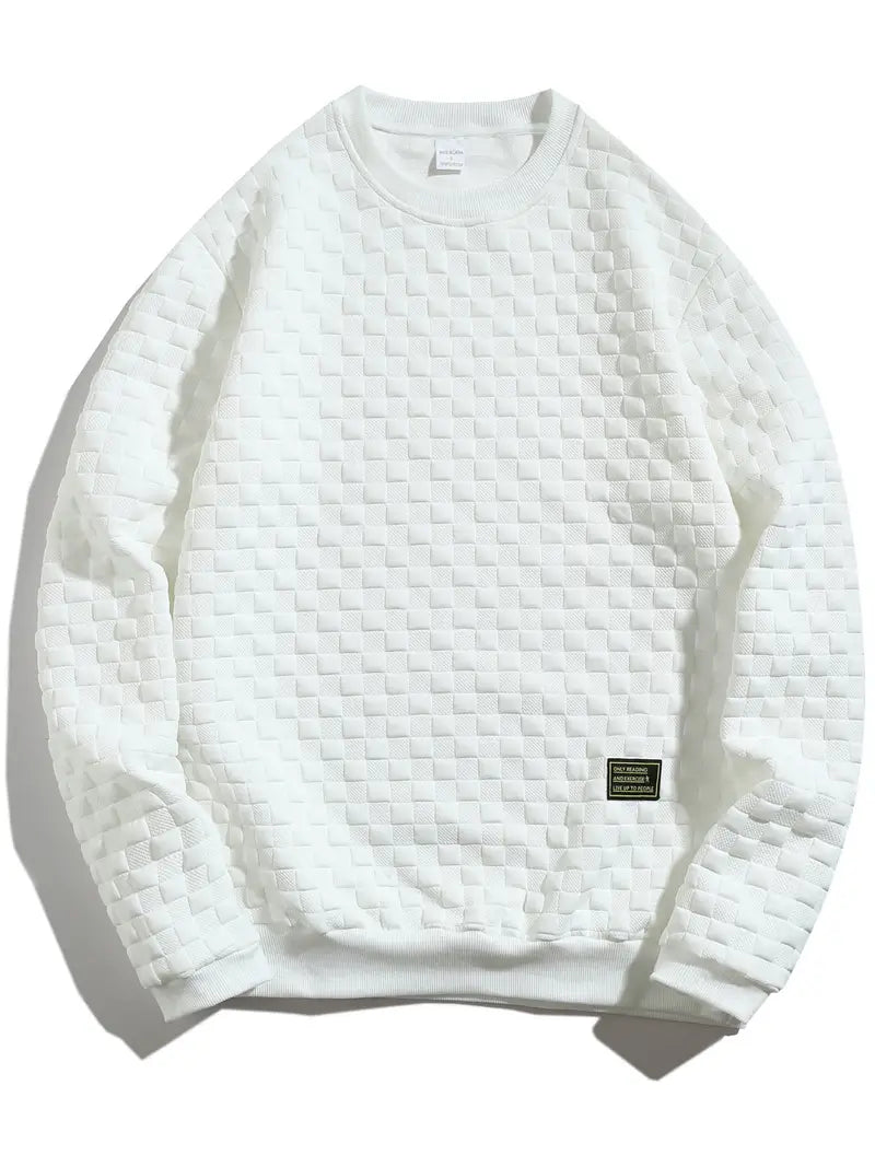 Casual Heren Sweater met Ronde Hals – Reliëf Geblokt Patroon Top