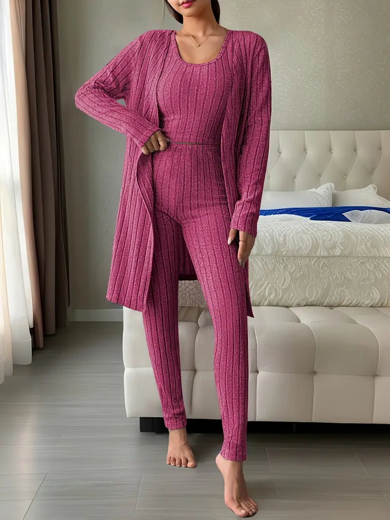 Lounge Edit 3-Delige Ribbed Set voor Dames – Comfortabel & Stijlvol Loungepak