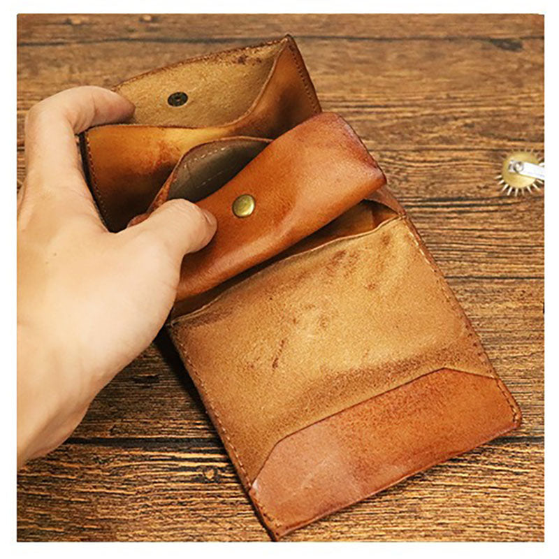 Vintage Leren Bifold Portemonnee – Compacte Munt- en Kaartenhouder voor Dagelijks Gebruik