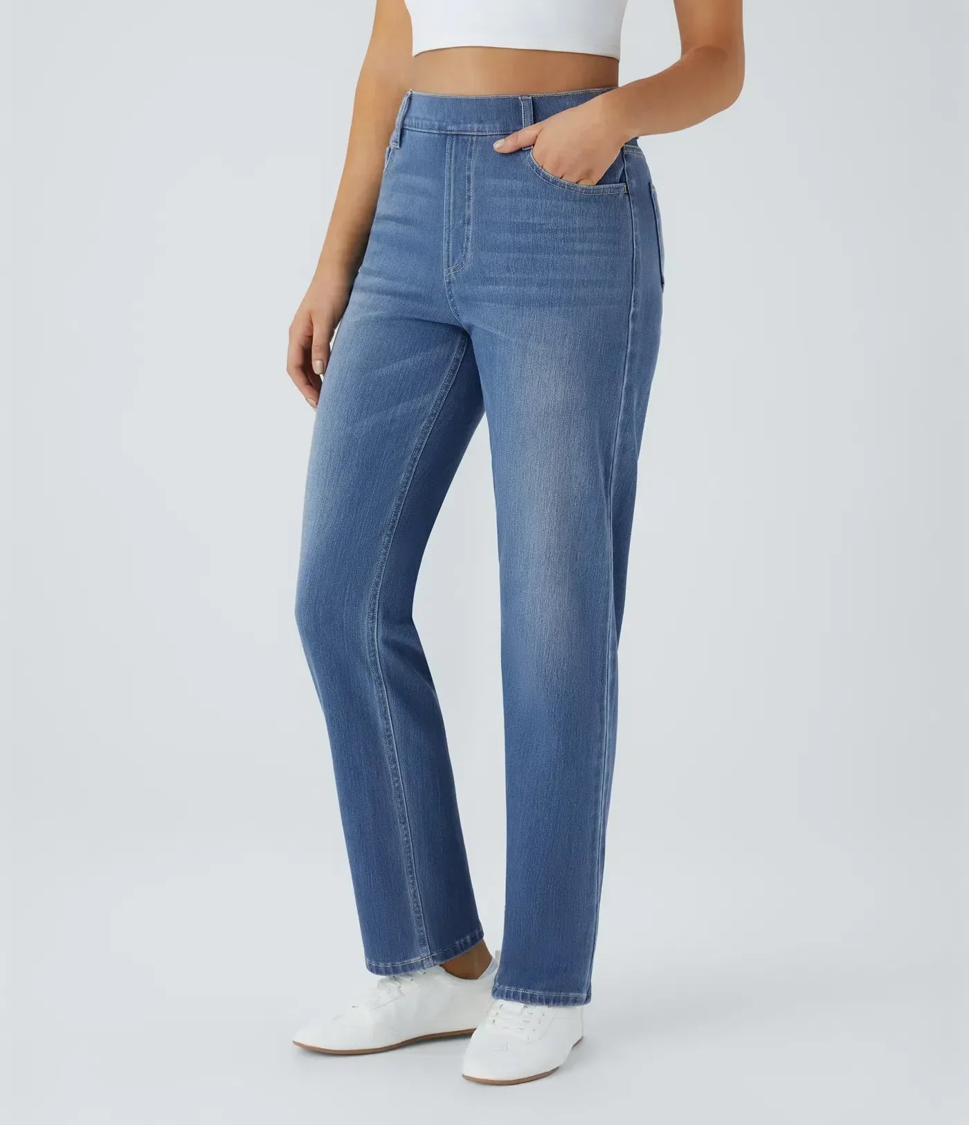 Dames Hoge Taille Stretch Broek – Comfortabele Slim Fit met Zakken