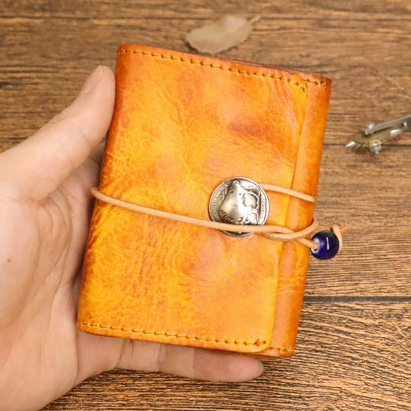 Vintage Leren Bifold Portemonnee – Compacte Munt- en Kaartenhouder voor Dagelijks Gebruik