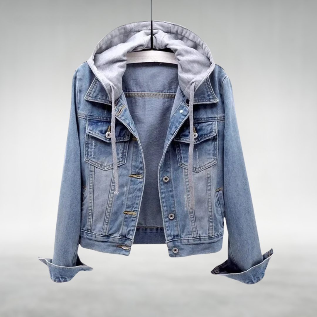 Denim Hoodie Jacket voor Dames – Tijdloze Spijkerjas met Comfortabele Hoodie & Streetstyle Flair