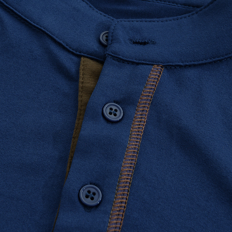 Heren T-Shirt met Henley Kraag – Katoen, Korte Mouw & Colorblock Design