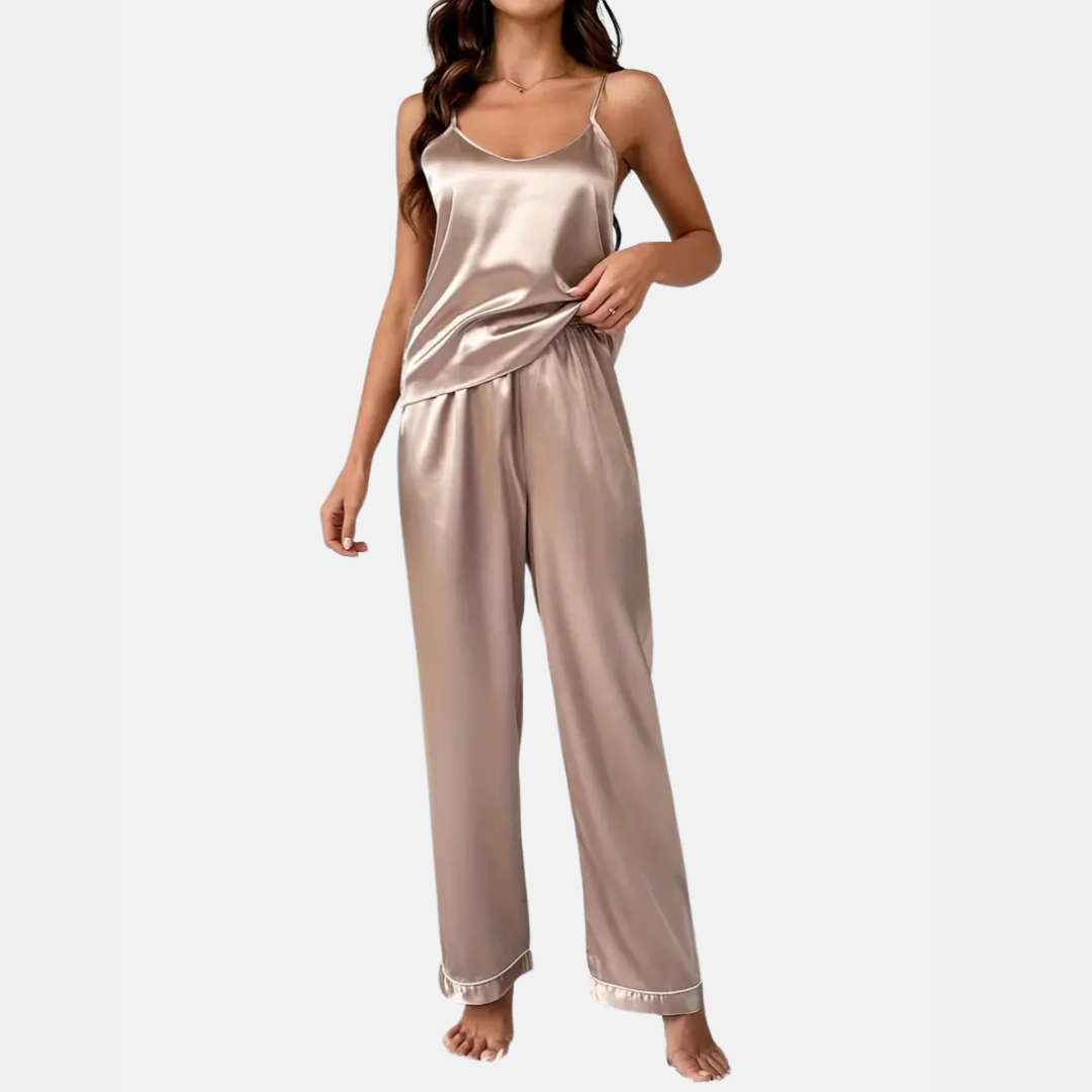 Luxe Dames Pyjamaset van Moerbei Zijde – V-Hals Cami Top & Lange Broek voor Slaap & Lounge