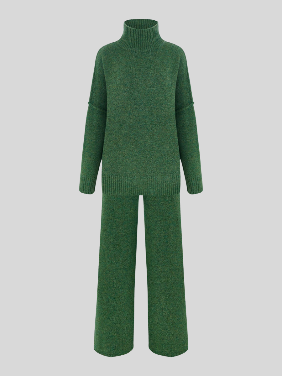 Effen Gebreid Set met Coltrui – Comfortabele Trui & Broek in Tijdloze Stijl