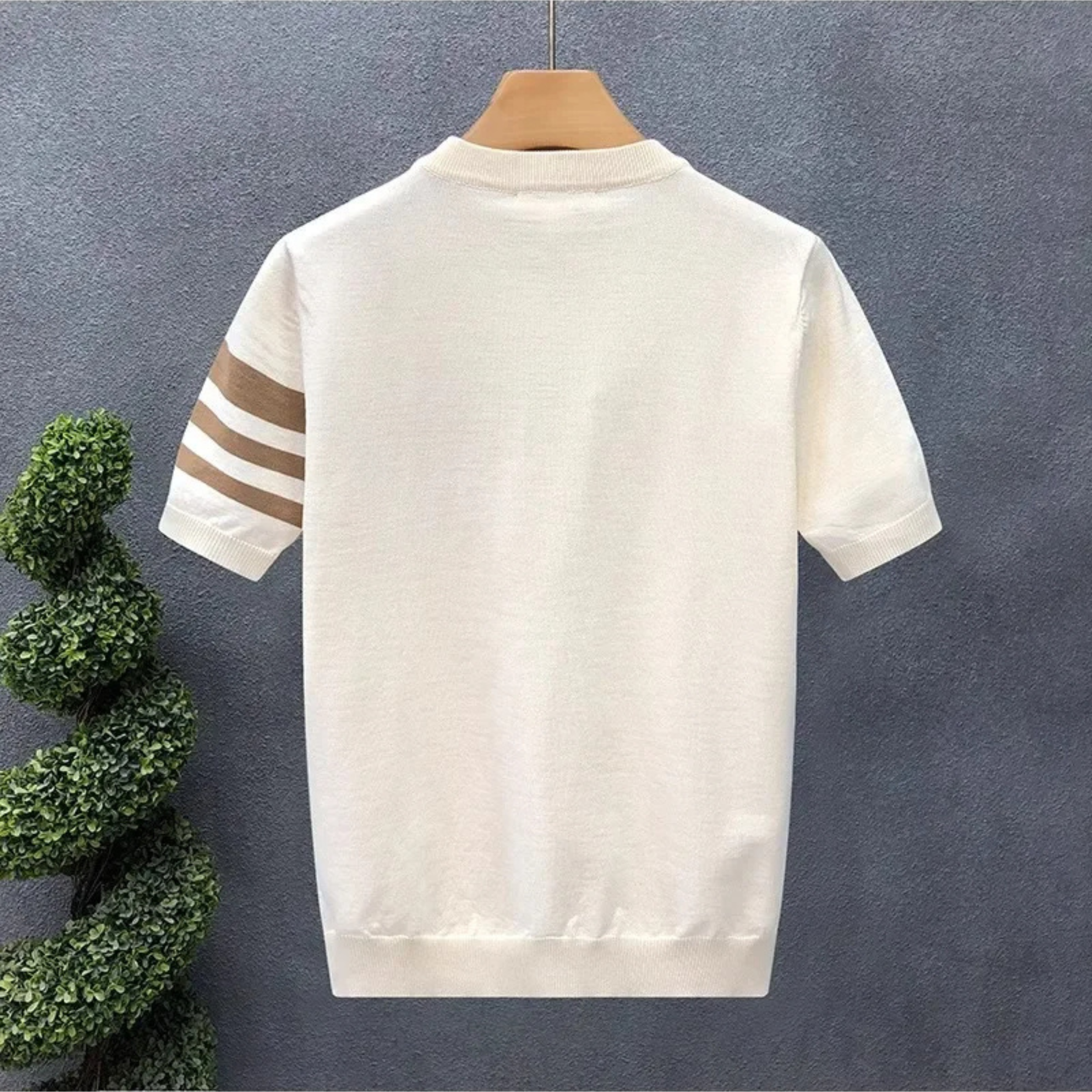 Triform Knit Shirt voor Heren – Premium Jacquard Gebreid T-shirt met Strepen