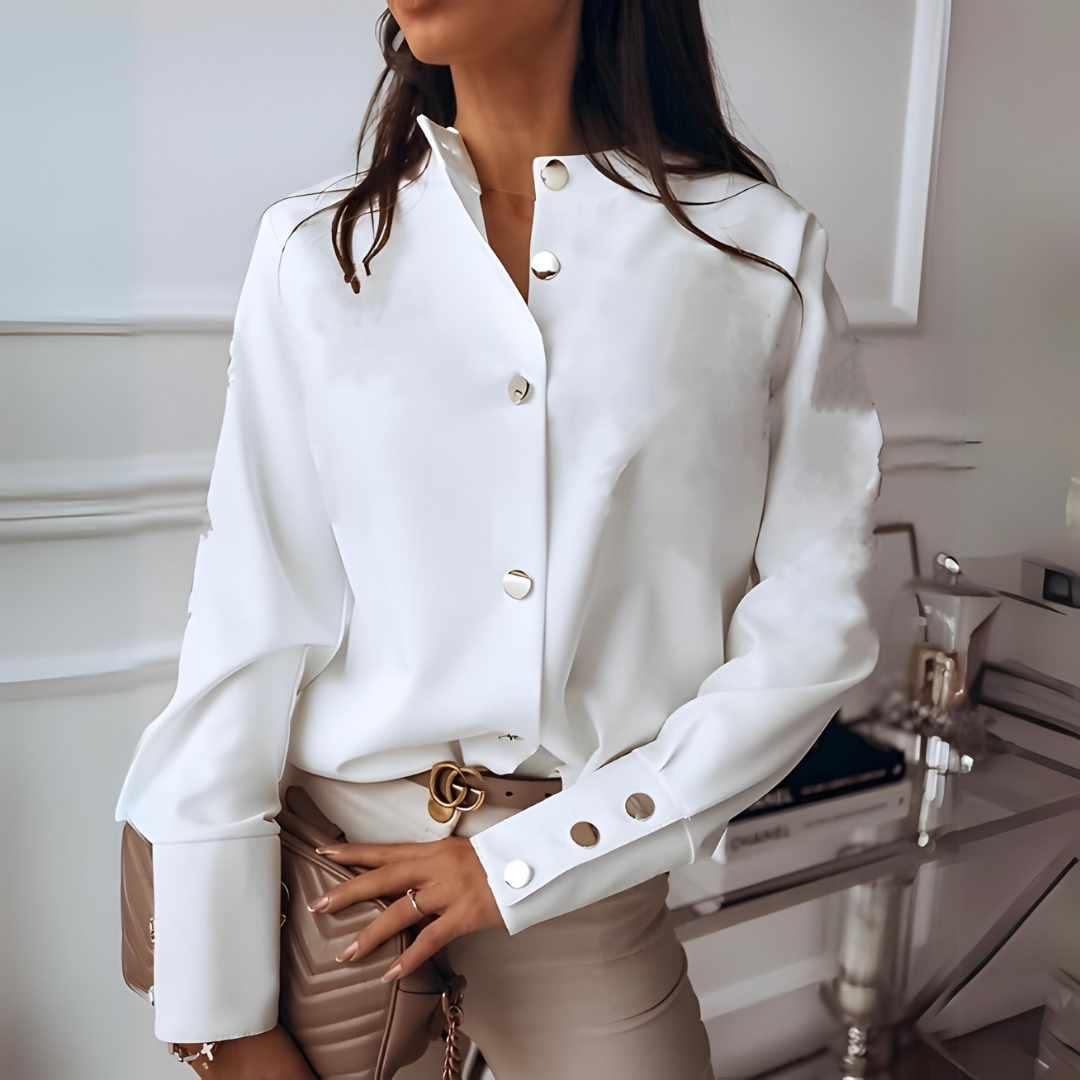Elegante Dames Blouse – Lange Mouwen Shirt met Opvallende Knopen