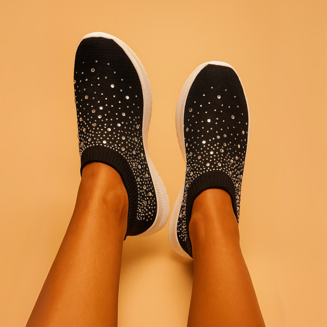 Dames Crystal Ademend Orthopedisch Slip-On Wandelschoenen – Stijlvolle en Comfortabele Schoenen voor Lange Dagen