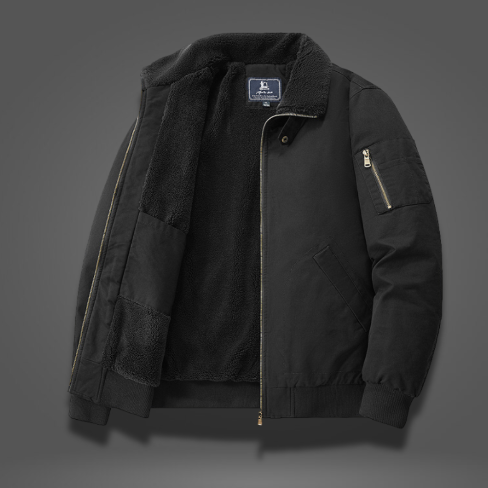 Klassiek Heren Bomberjack – Winterjas met Zachte Fleece Voering en Geribde Manchetten