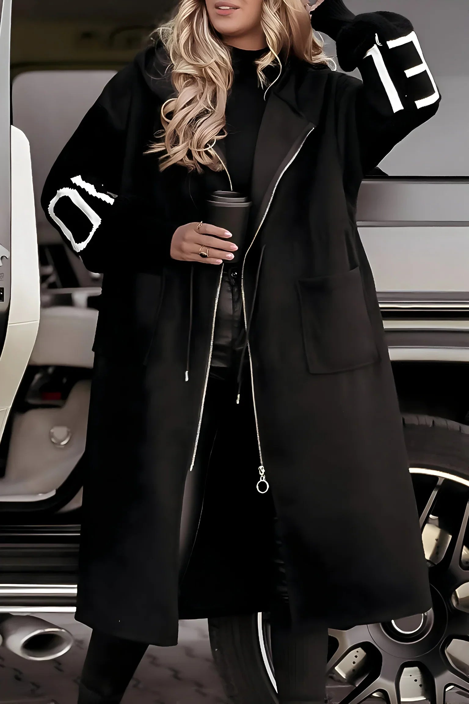 Dames Oversized Jas met Capuchon – Lange Casual Jas met Gebreide Mouwen