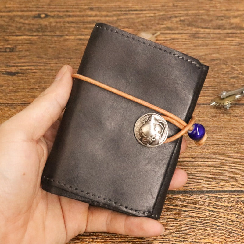 Vintage Leren Bifold Portemonnee – Compacte Munt- en Kaartenhouder voor Dagelijks Gebruik