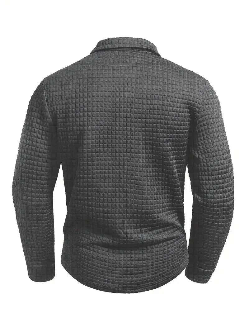 Heren Casual Lange Mouw Gebreide Polo Shirt – Stijlvolle Knopen Smart Casual Top