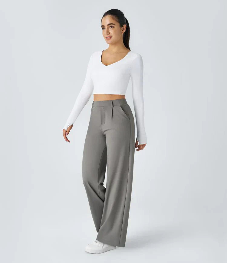 High-Waist Damesbroek met Wijde Pijpen – Elegante & Comfortabele Pantalon voor Werk en Vrije Tijd