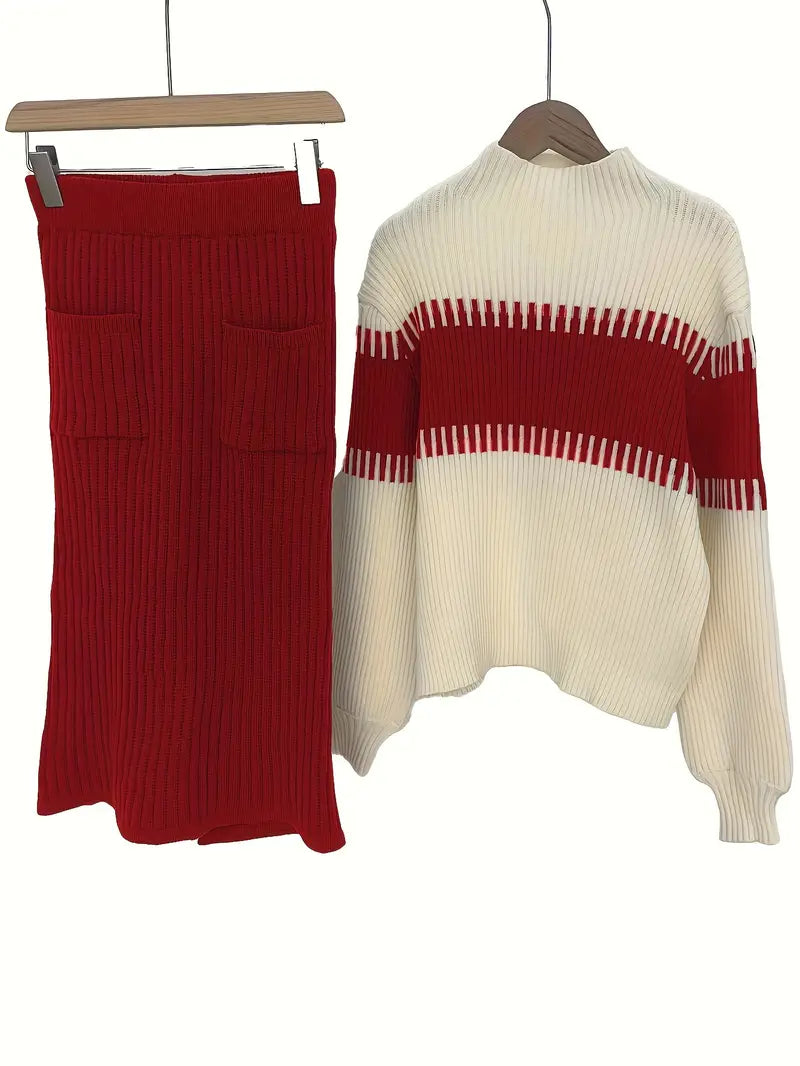 Elegante Gebreide Co-Ord Set voor Dames – Slim Fit, Zacht Panelontwerp, Alledaagse Chic