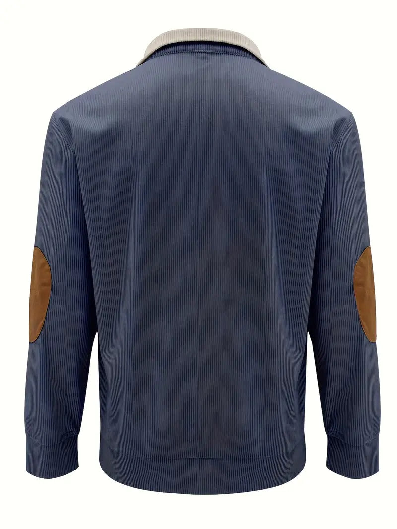 Heren Trui met Contrasterende Kraag en Knopen – Casual Pullover met Elleboogstukken, Warme Gebreide Trui voor Herfst en Winter