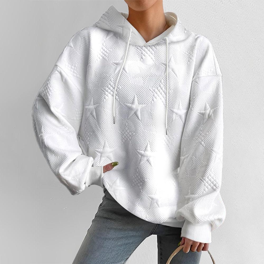 Gegraveerde Ster Hoodie voor Dames – Lange Mouwen, Casual Stijl met Uniek Patroon