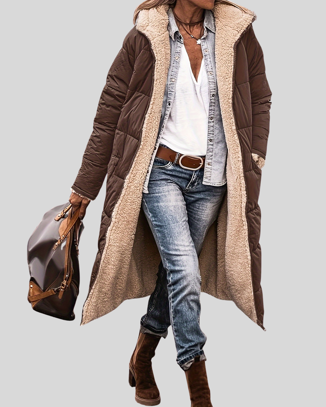 Lange Herfstjas met Warme Teddyvoering – Stijlvolle & Comfortabele Damesjas voor de Herfst