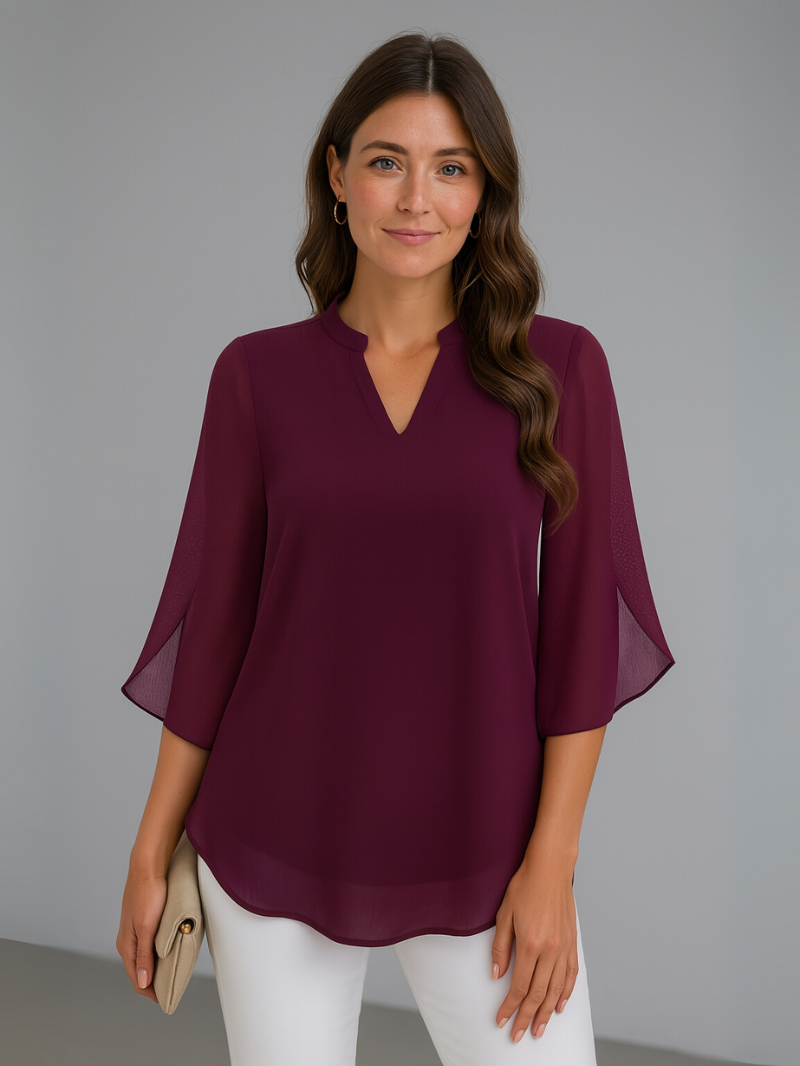 Elegante Chiffon Blouse met Dubbele Laag – Luchtige Pasvorm voor Moeiteloze Stijl