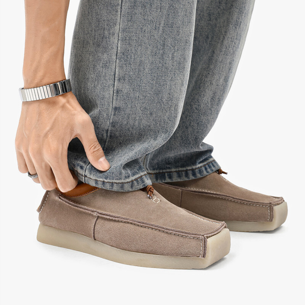 Handgemaakte Leren Loafers voor Heren – Zachte Suède Instappers met Vierkante Neus