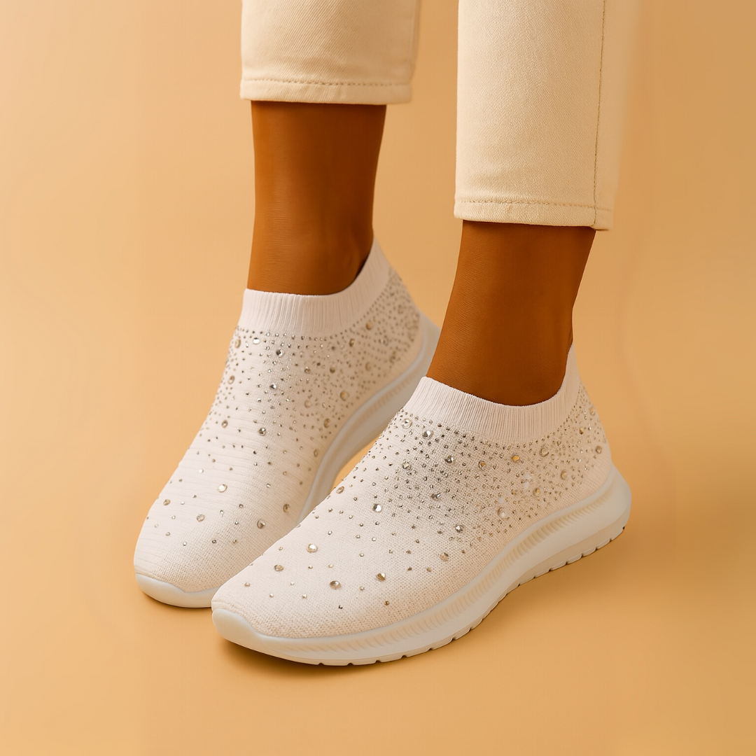 Dames Crystal Ademend Orthopedisch Slip-On Wandelschoenen – Stijlvolle en Comfortabele Schoenen voor Lange Dagen