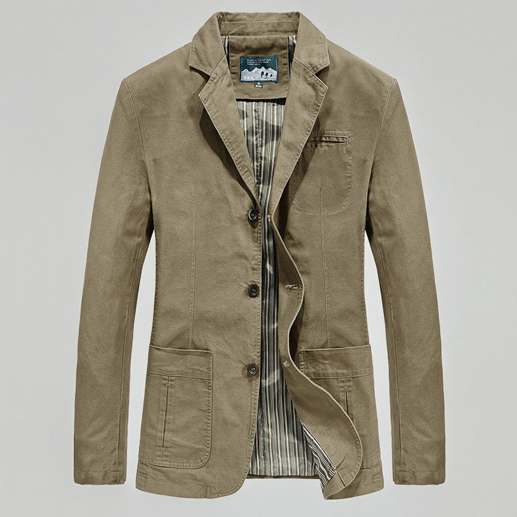 Heren Classic Blazer – Tijdloze Katoenen Blazer met 3-Knoopsluiting en Gestreepte Voering