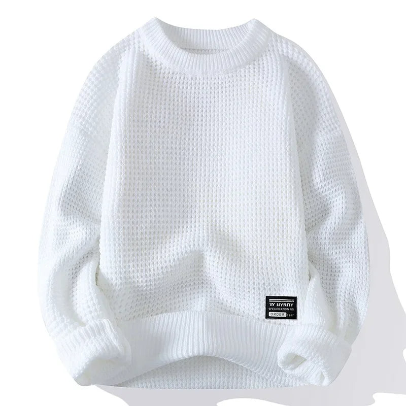 Klassieke Wafelgebreide Pullover – Zachte Ademend Gebreide Trui met Duurzaam Weefsel