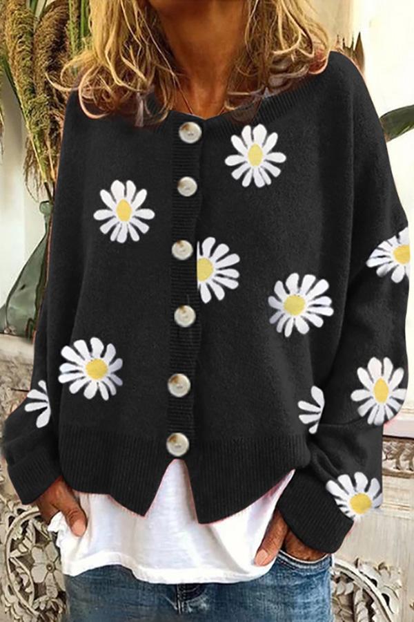 Gebreid Vest met Ronde Hals en Bloemenborduursel – Elegante en Comfortabele Cardigan